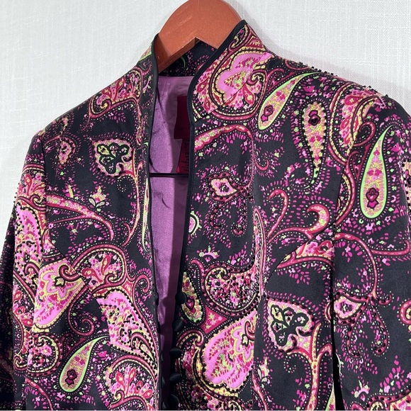 JS Collections Silk Paisley Beaded Jacket Button Front Blazer Coat Size 10 - Picture 9 of 16